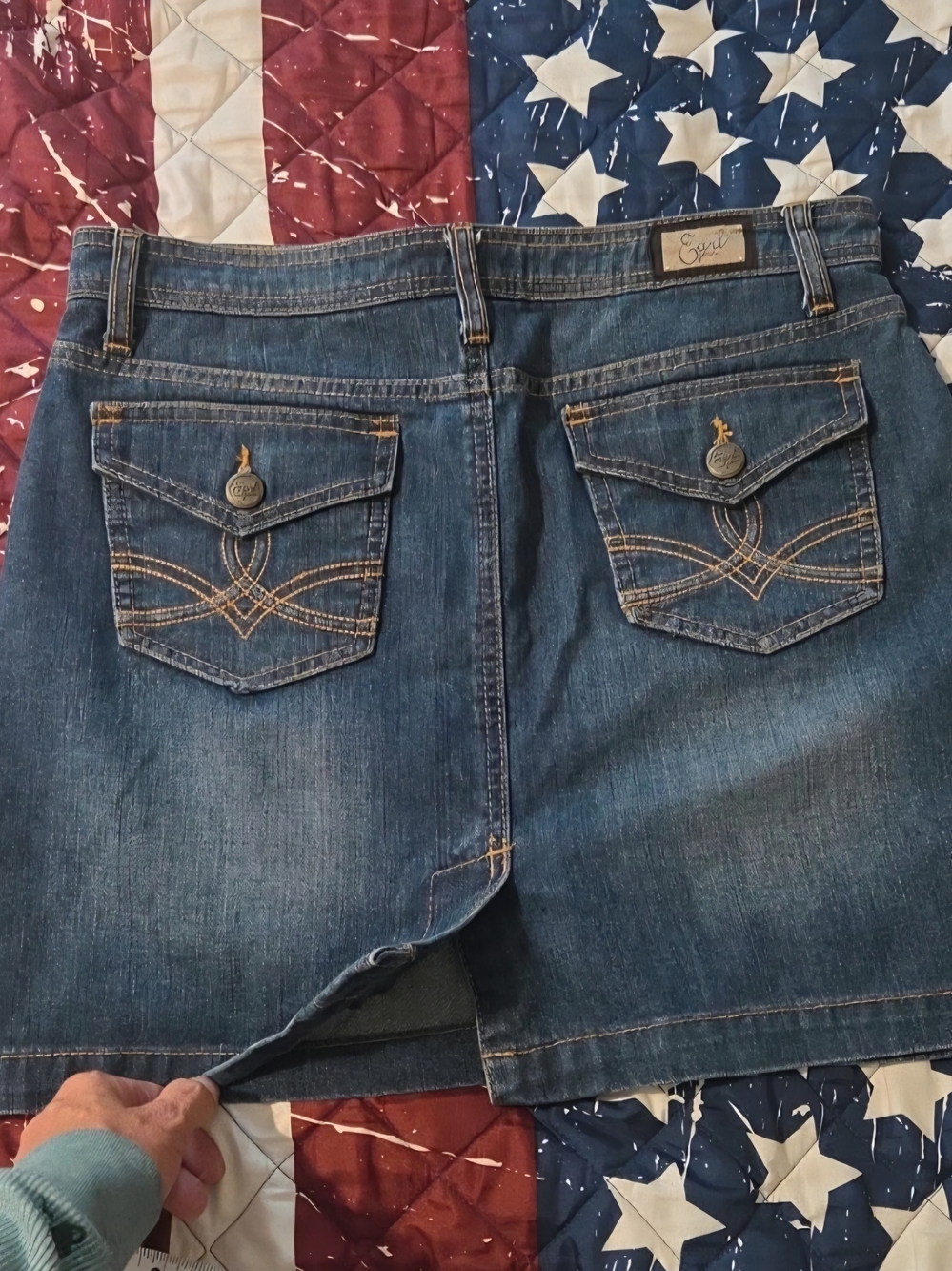 Earl Jean Y2K Denim Mini Skirt  Western Boho Embroidered Pockets 8